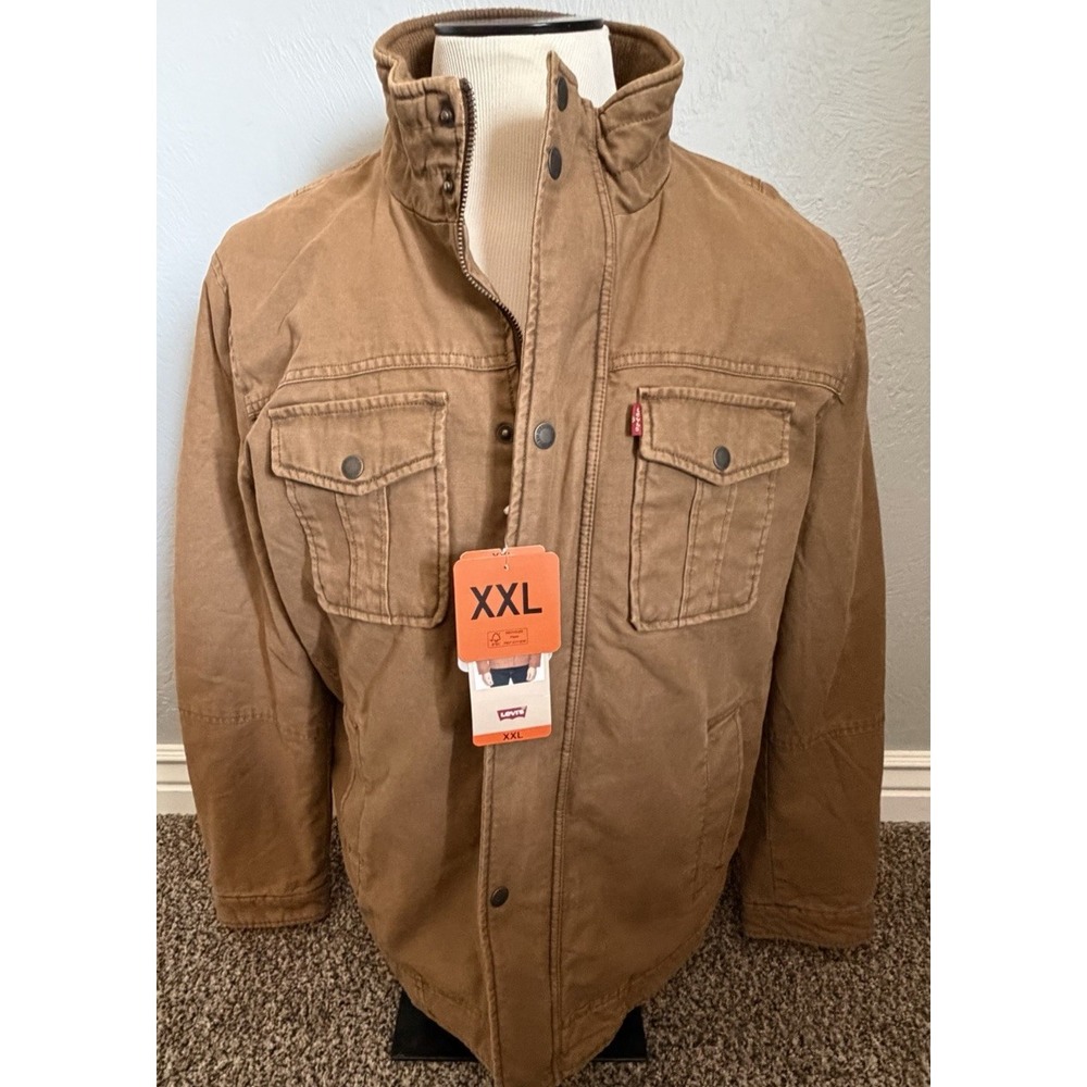 Levi's Twill Jacket Mens XXL Brown Quilted Insulated Liner Pockets Full Zip NEW!